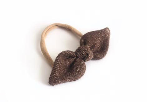 Headband bébé/enfant noeud molleton chocolat lurex doré